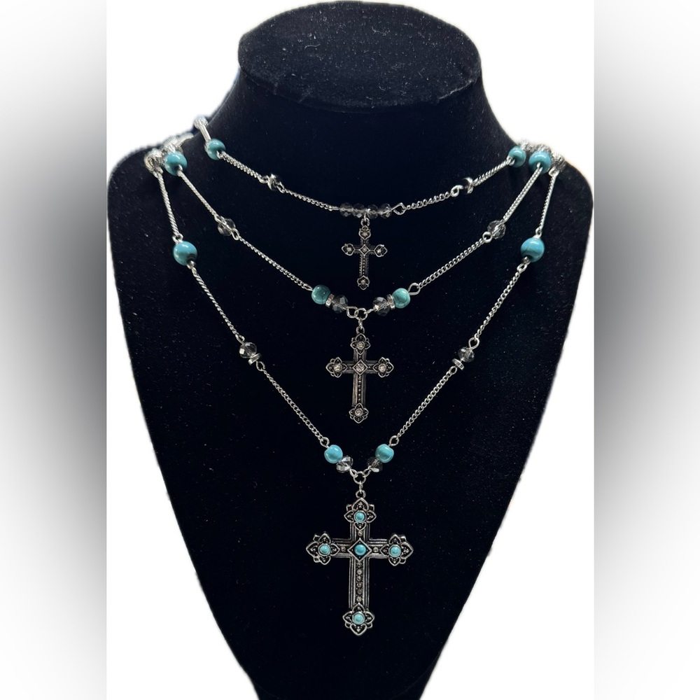 Shyanne Silver and Turquoise Cross Necklace/Earring
